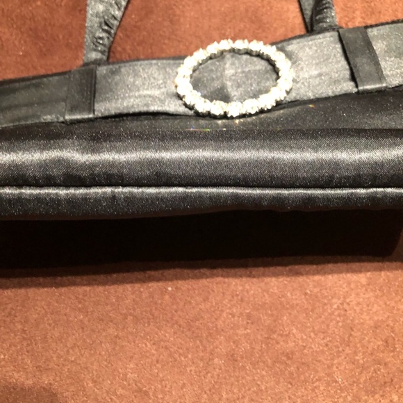 Black Satin Evening Bag for Women Handled Purse with Embellished Crystals Buckle - Picture 3 of 9